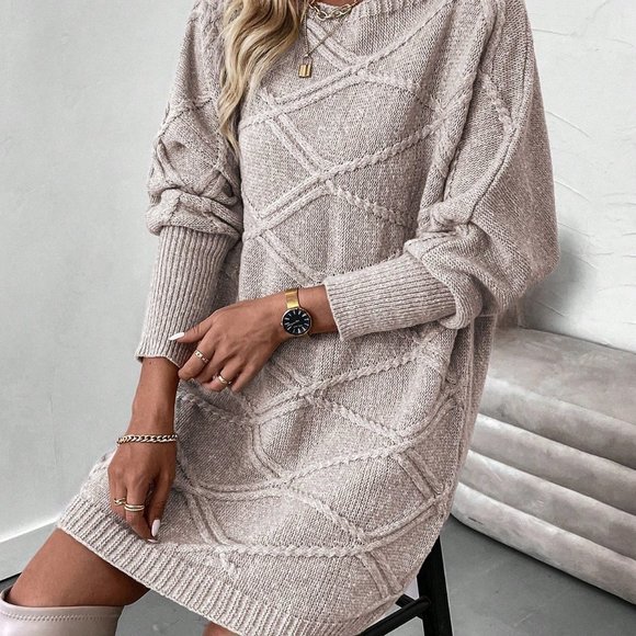 Apricot Casual Womens Solid Color Batwing Sleeve Sweater Dress - Picture 4 of 5